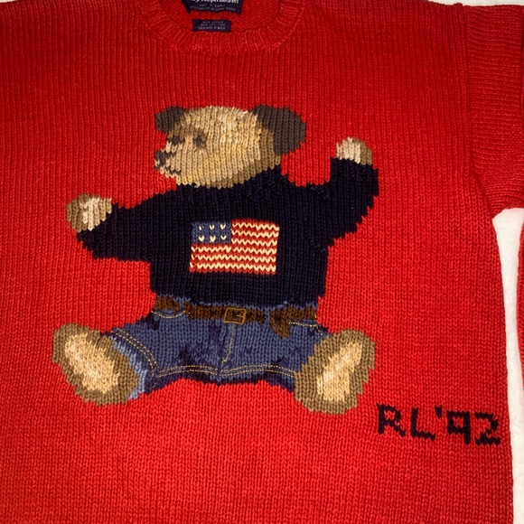 Rare Polo RL 92 Sit Down Bear Red Knit Sweater - Picture 2 of 9